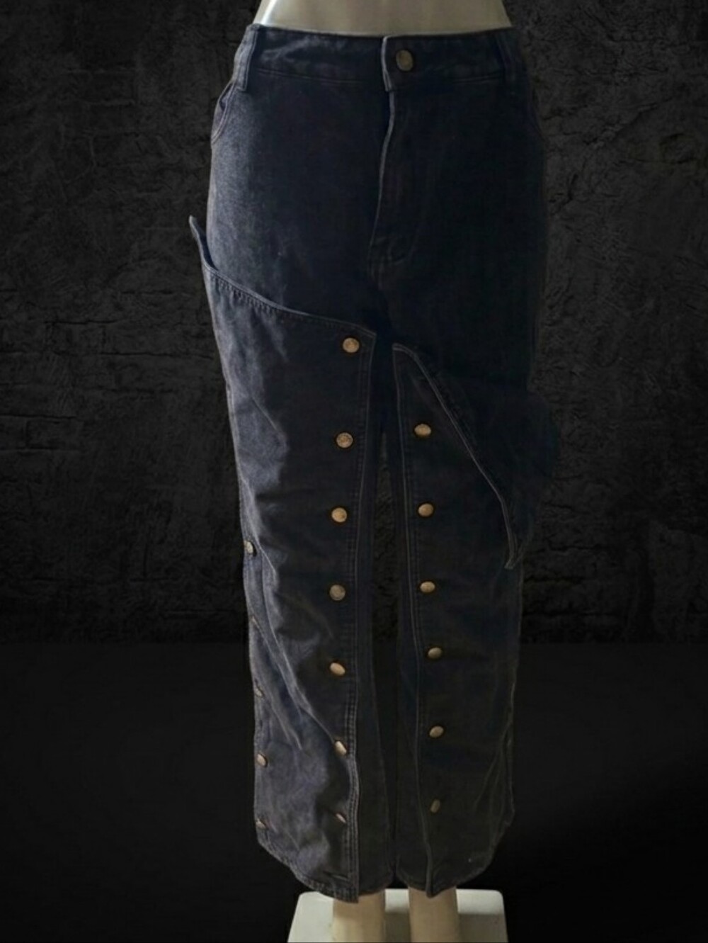 High-Waist Button-Accent  Denim